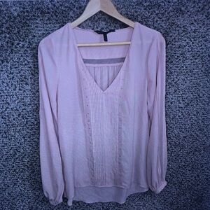 Womens Light Pink V-Neck Long Sleeve Blouse